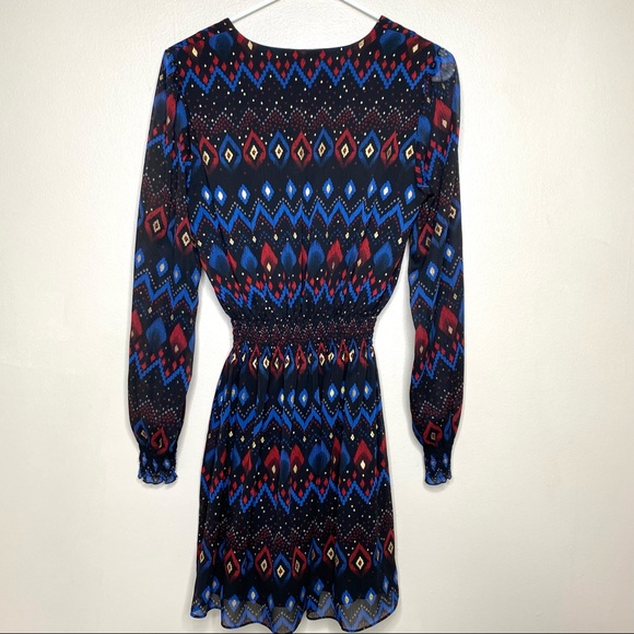 & Other Stories Black Metallic Gold Ikat Print Smocked Long Sleeve Mini Dress 4 - Picture 2 of 13